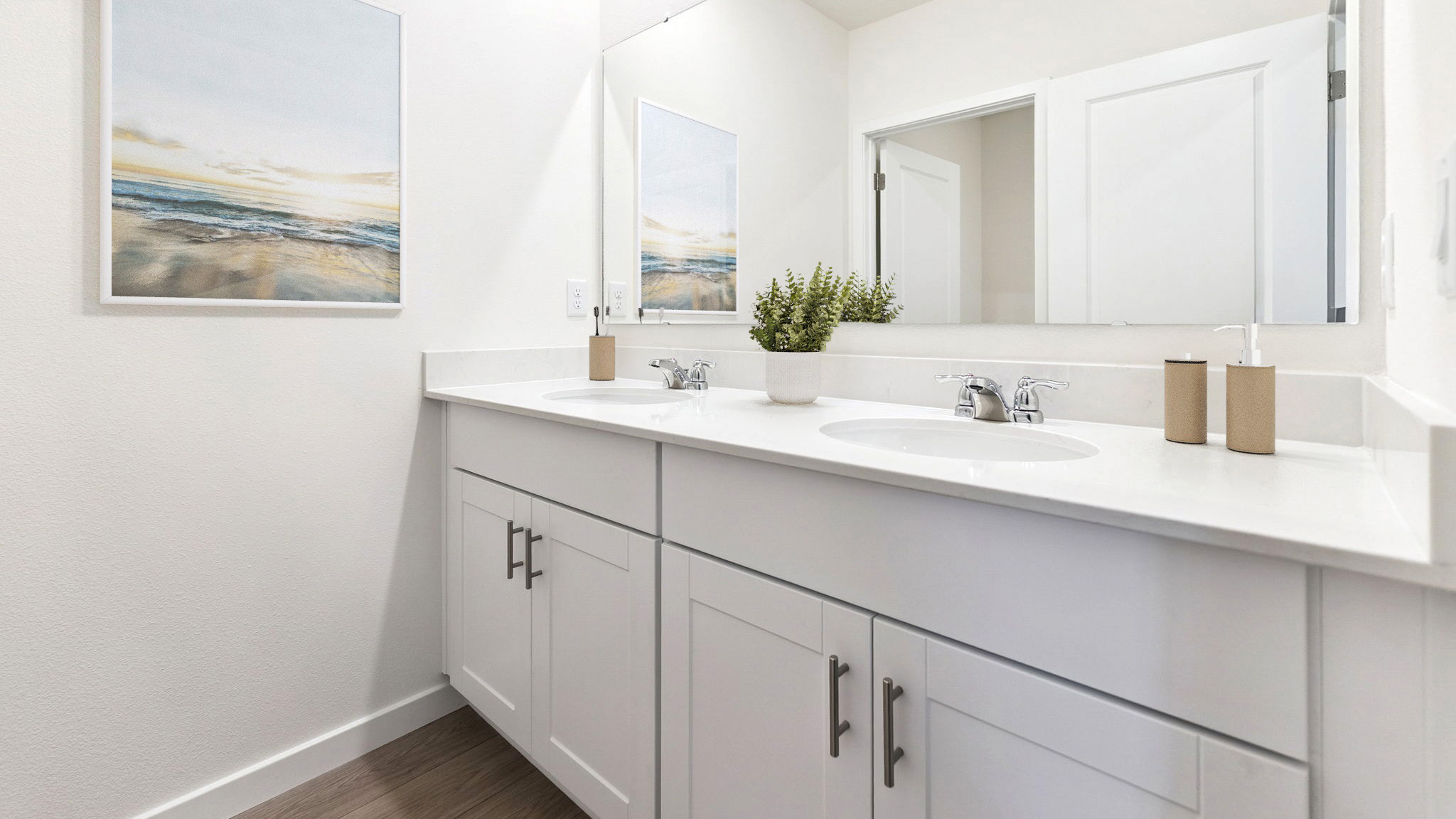guest bathroom with shower and counters