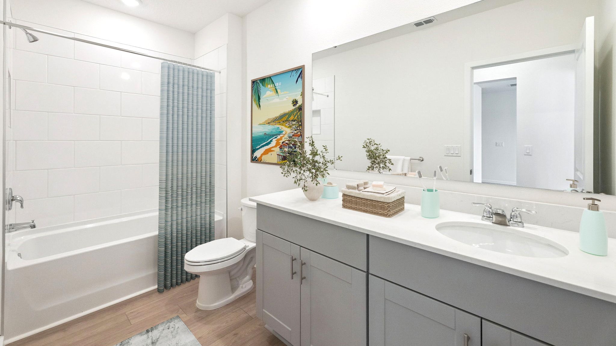 guest bathroom with quartz counters