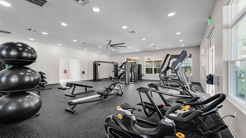 Fitness center with cardio and strength machines.
