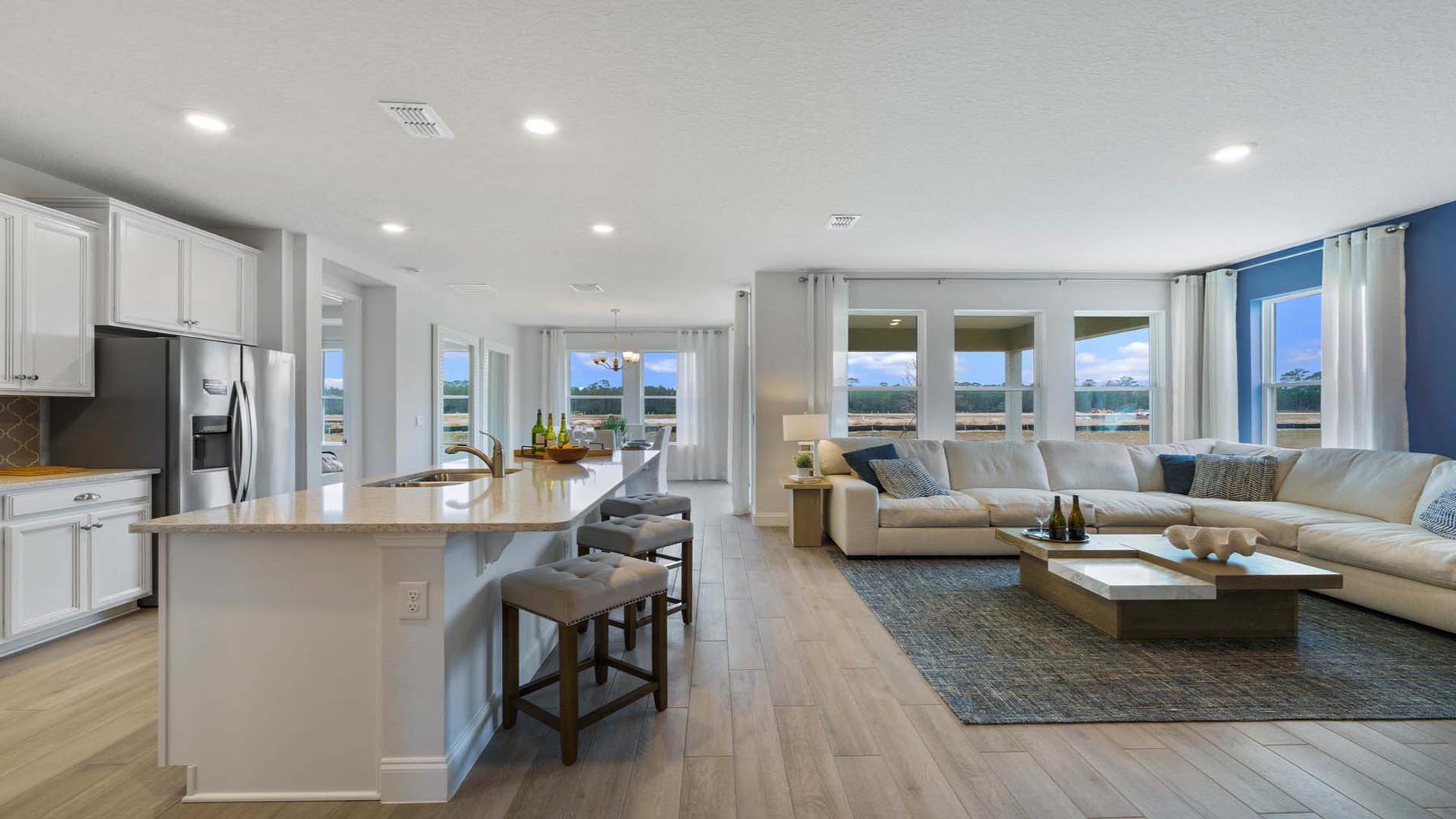 spacious livign room and kitchen