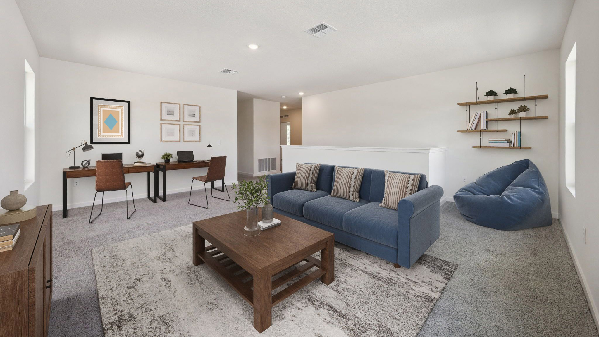 Loft area with couches and entertainment