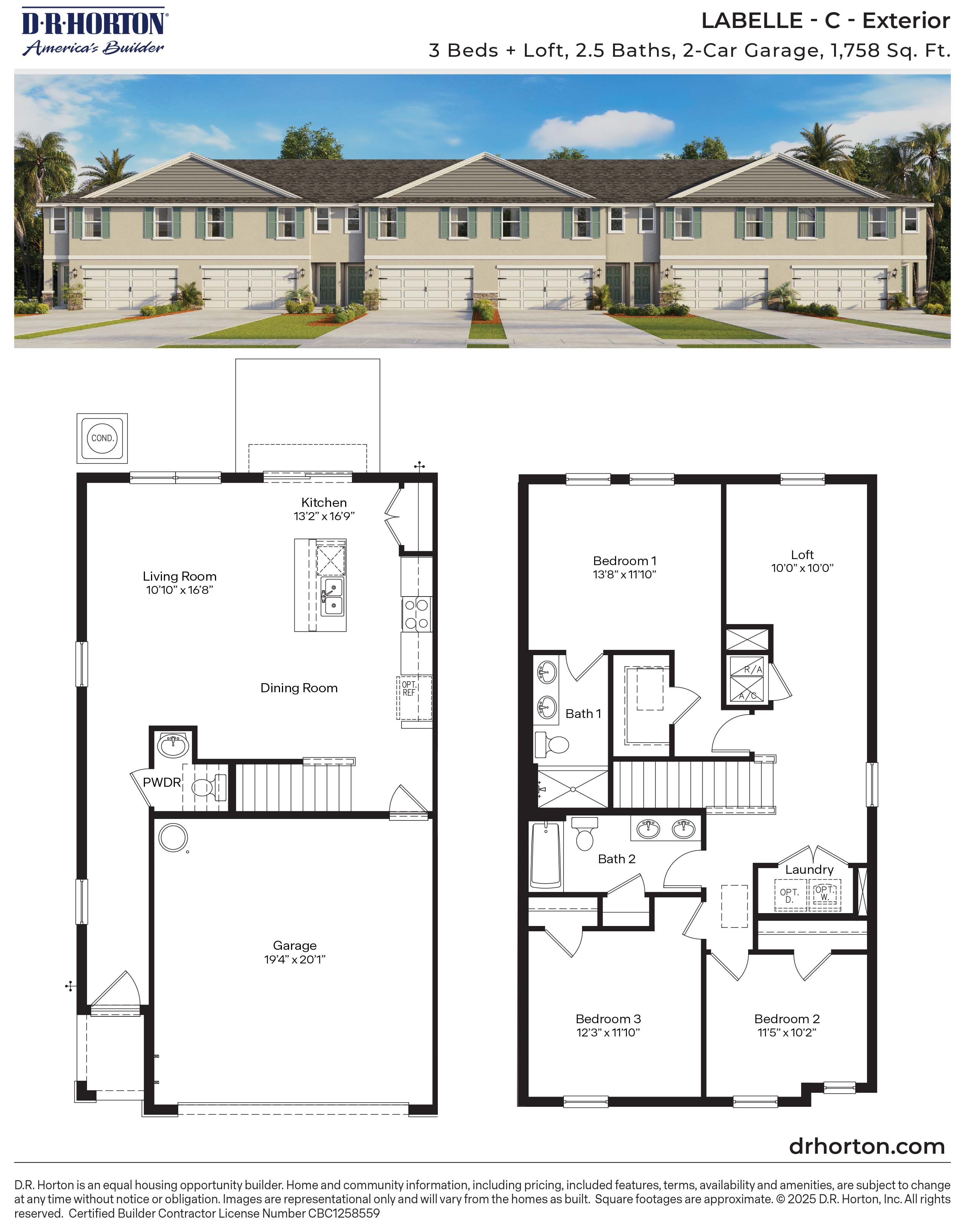 3 bedroom with loft option