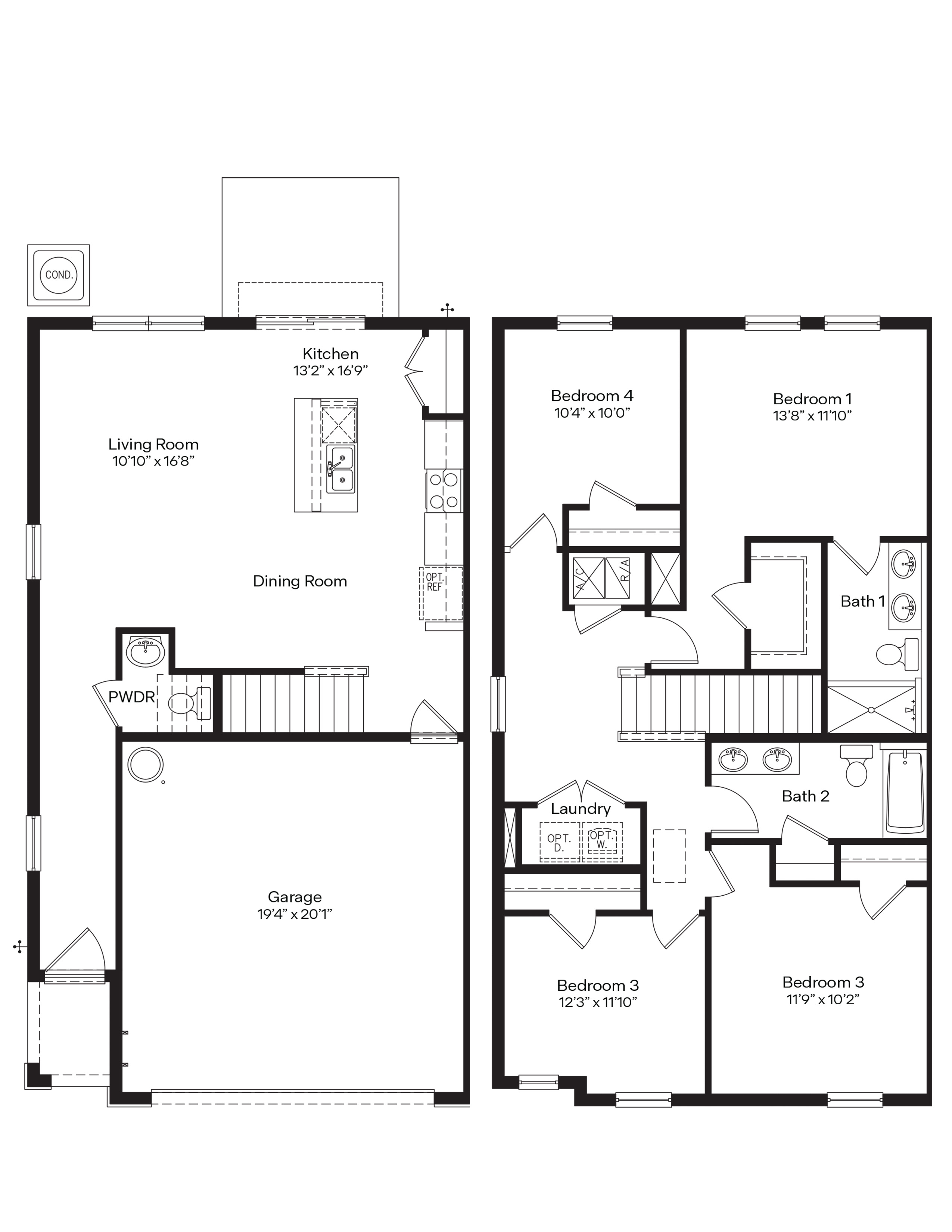 Attached townhome with concrete block construction and a one-car garage.