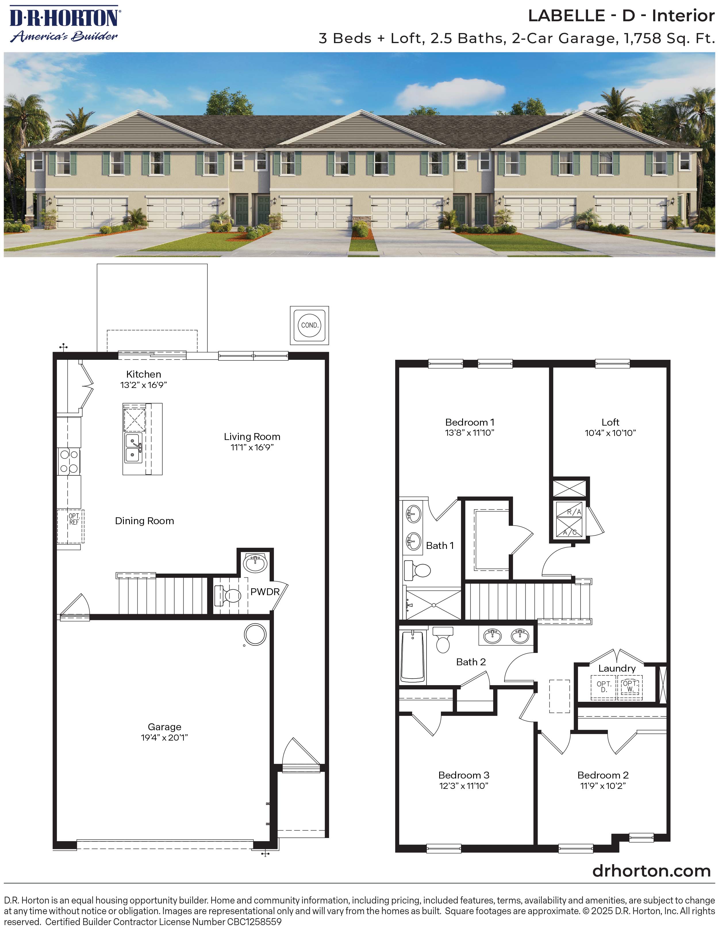 3 bedroom with loft option