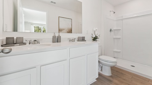 Bathroom with counters and shower