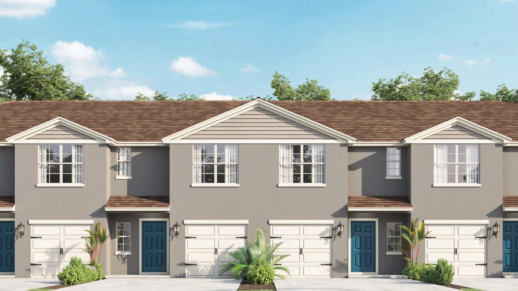 Attached townhome with concrete block construction and a one-car garage.
