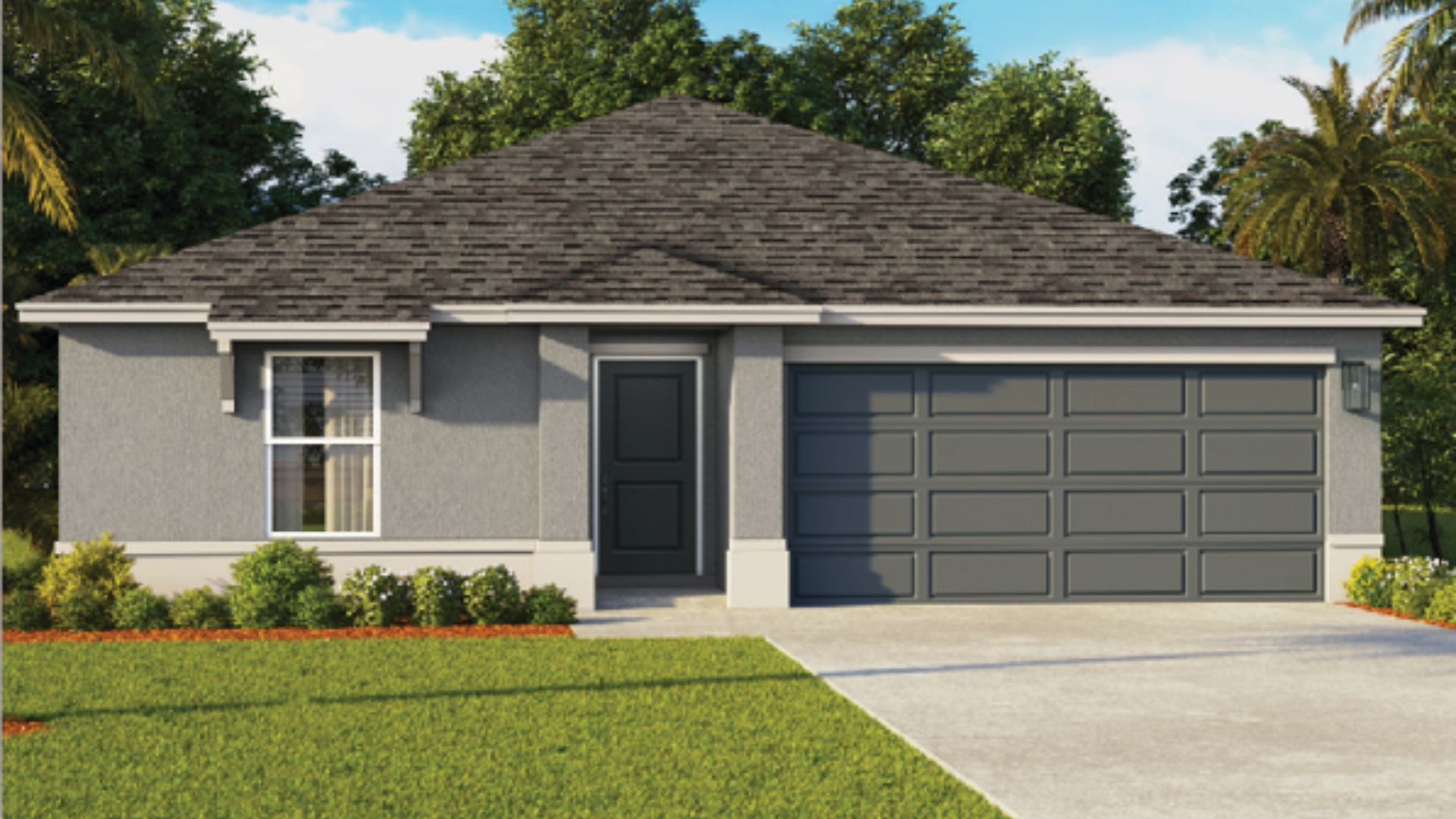 Single story new home two car garage