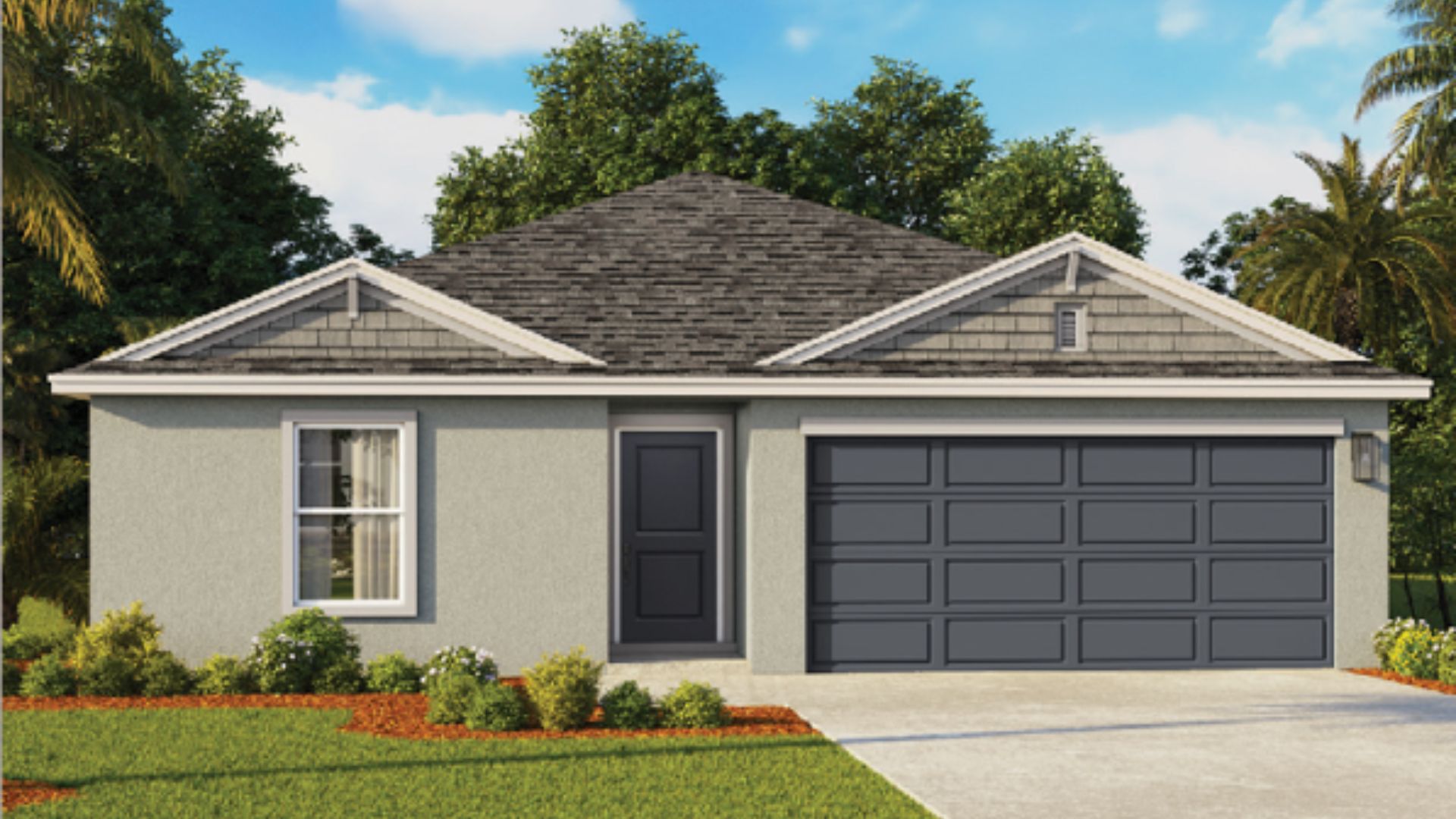 Single story new home two car garage