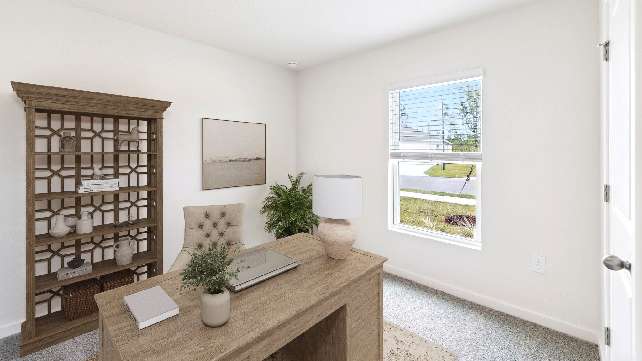 Functional home office with desk, chairs and space to work or play.