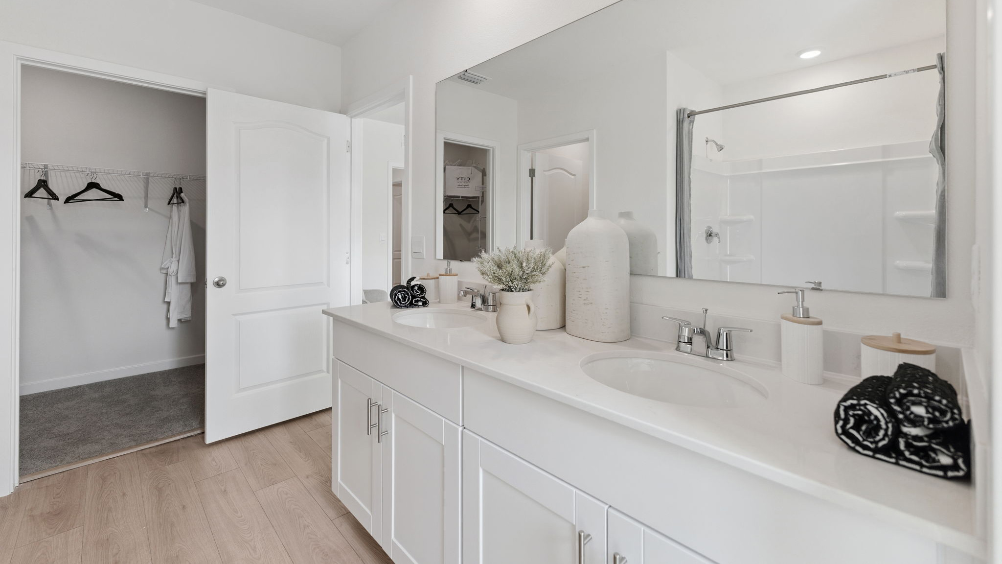 Master bathroom showing access to private lavatory, walk-in closet, and master bedroom.