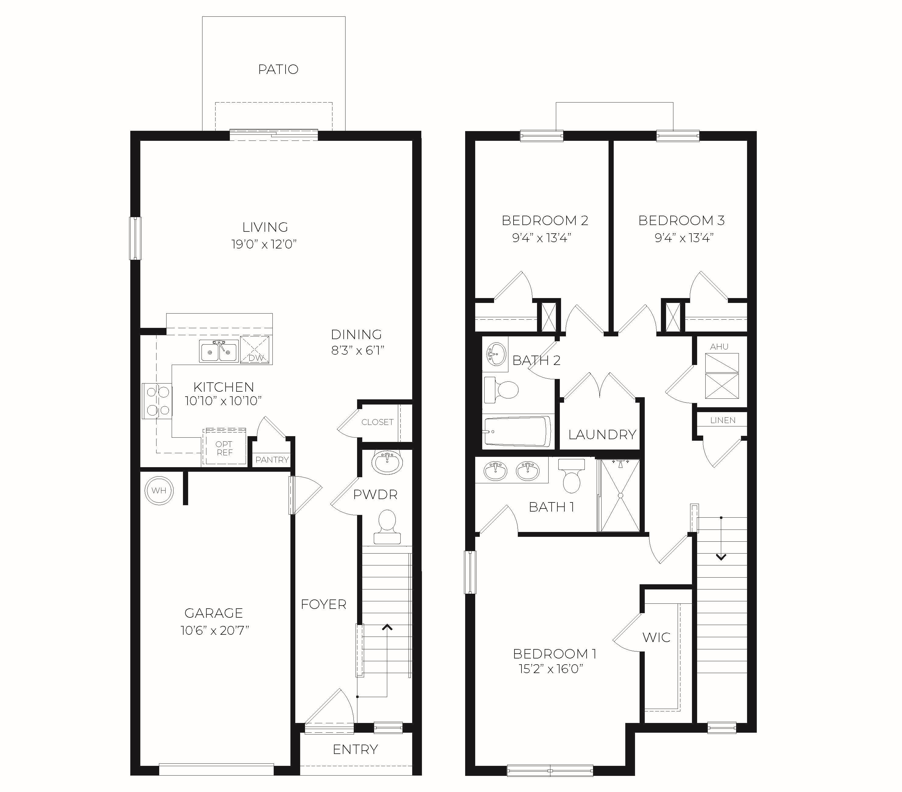two-story townhome floorplan