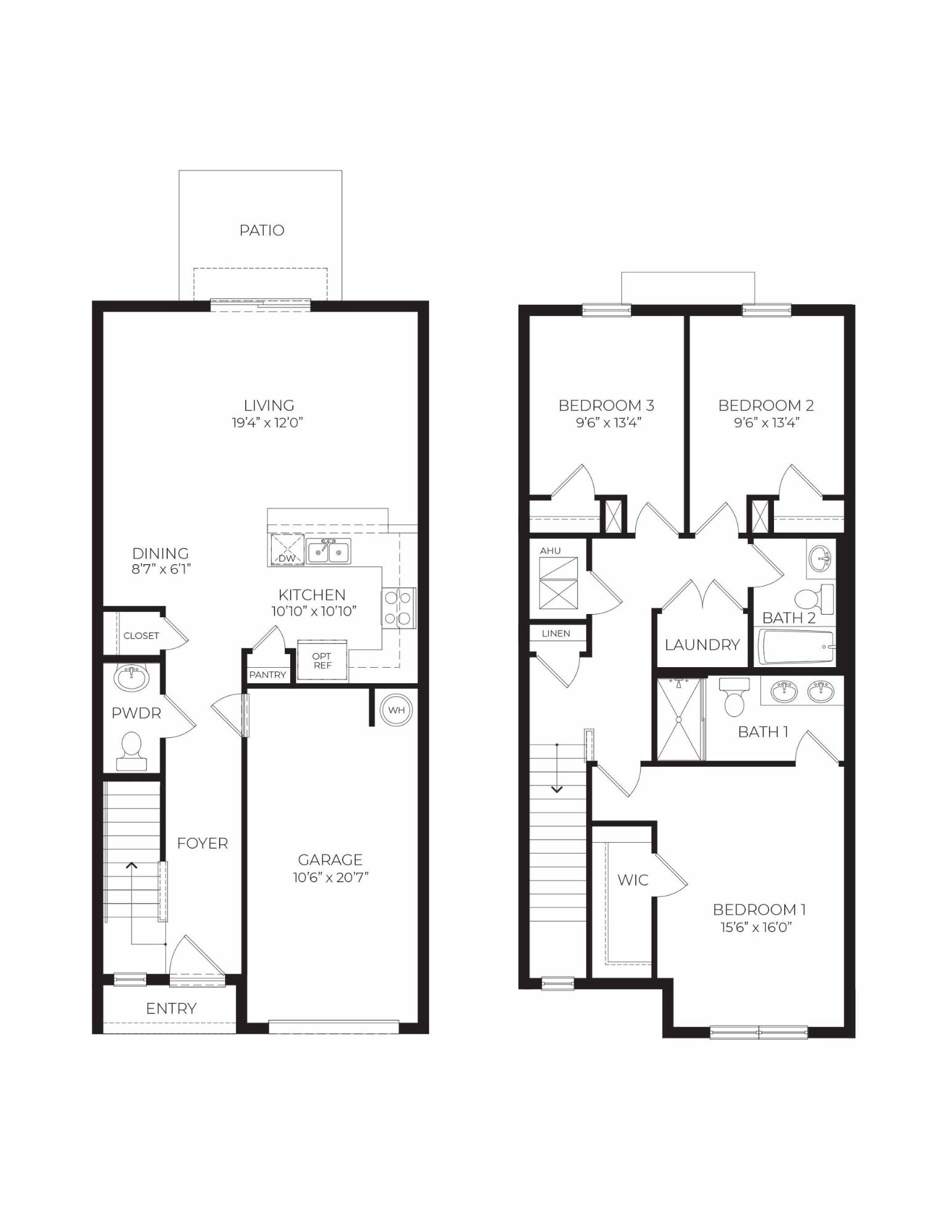 Attached townhome with concrete block construction and a one-car garage.