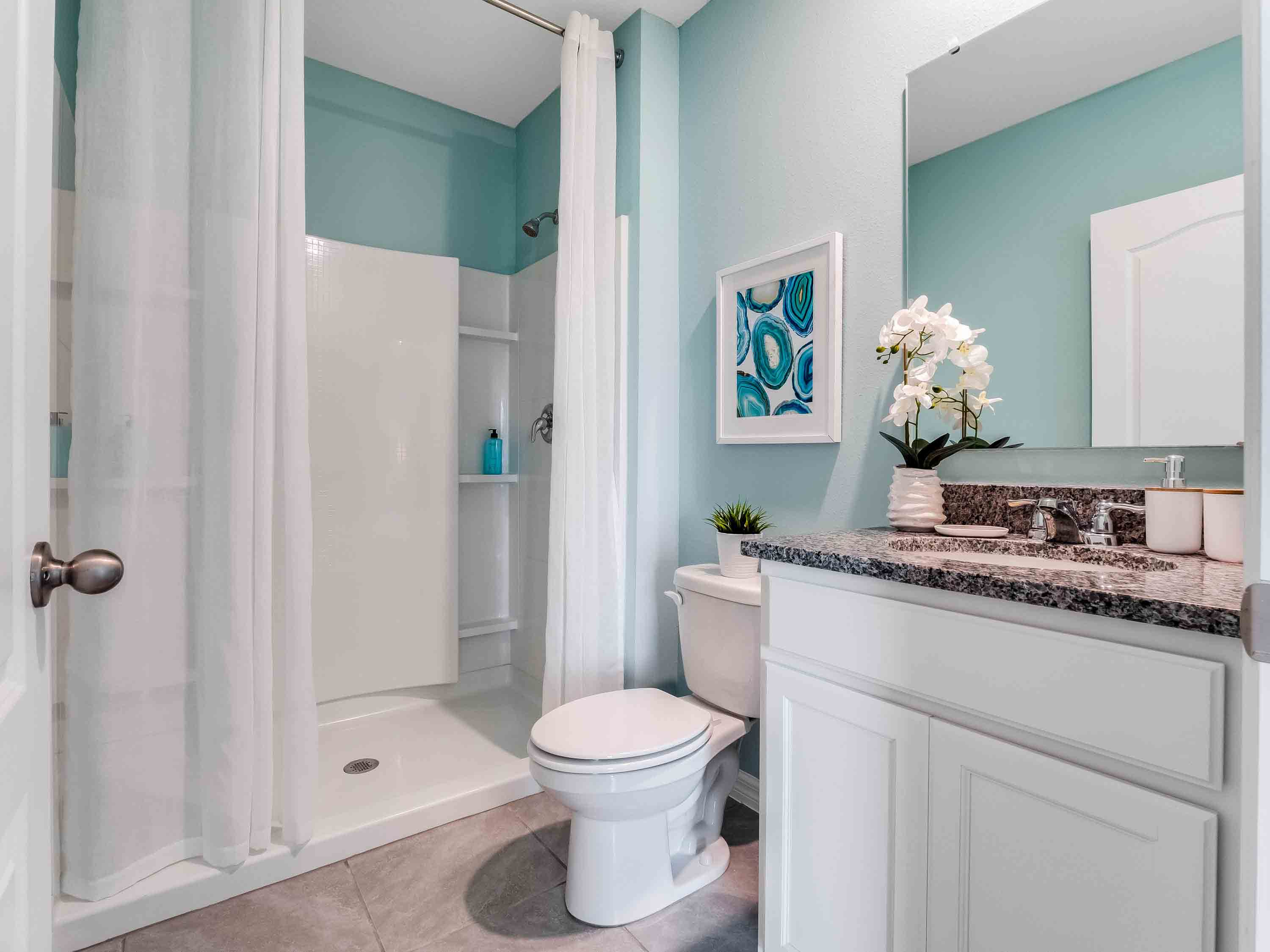 Master bathroom showing access to private lavatory, walk-in closet, and master bedroom.