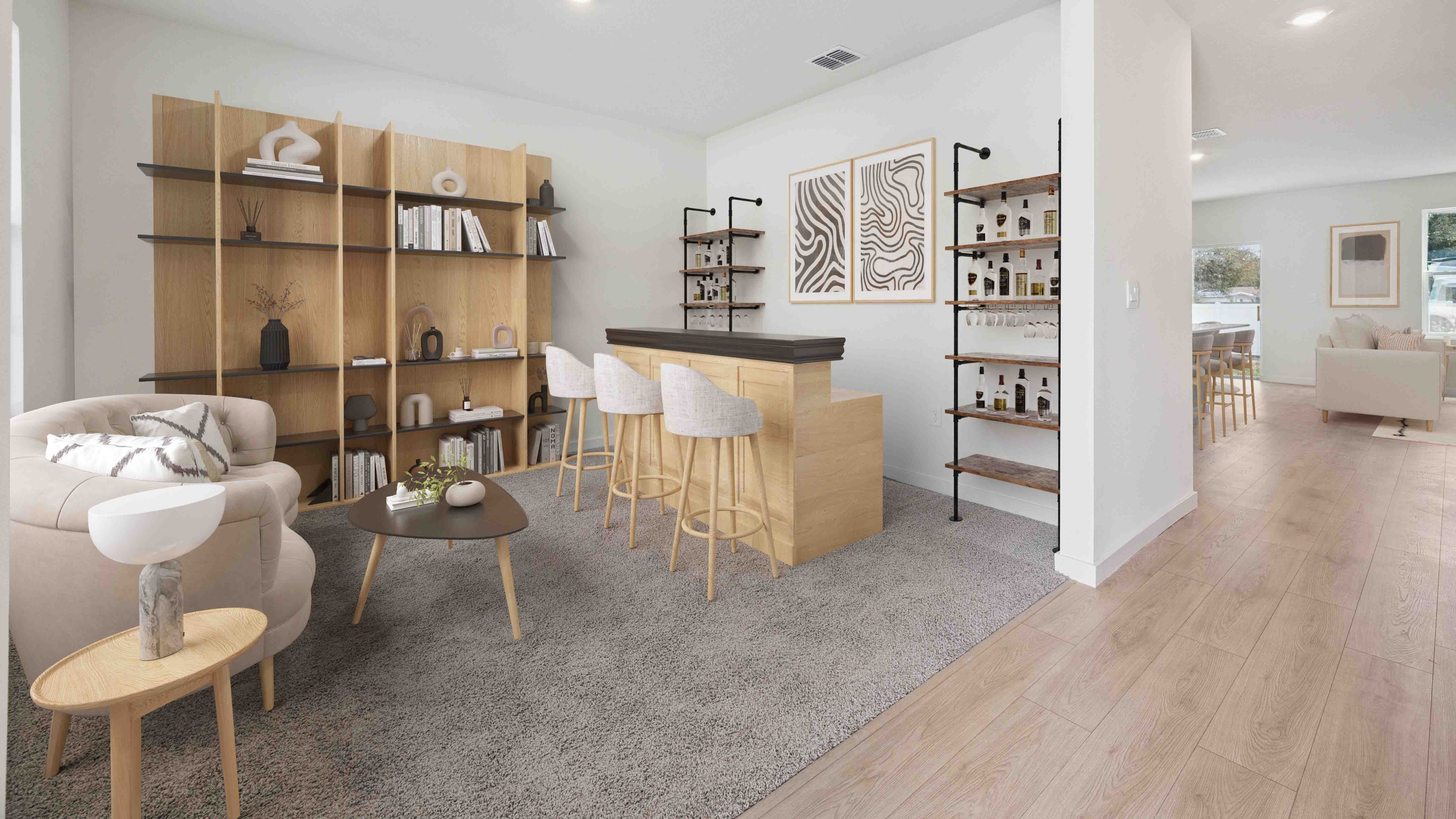 Living area with couch seating and natural lighting next to access to Master Bedroom.