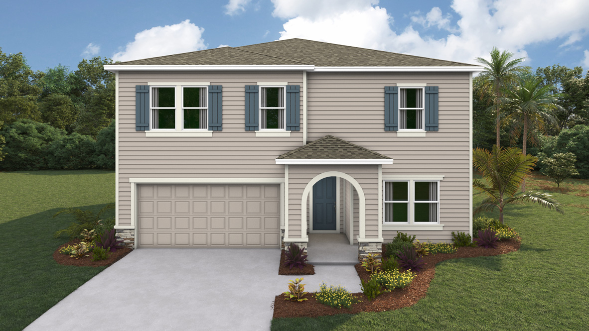 Two story home with two car garage elevation JS