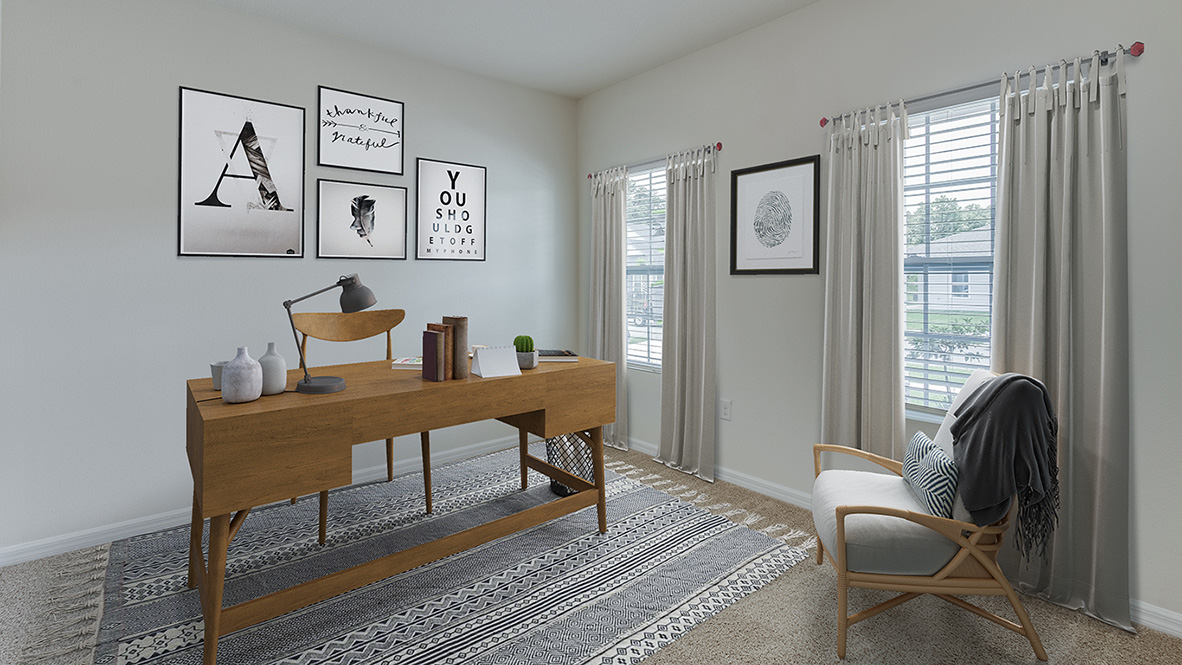 Coral Flex room with grey walls