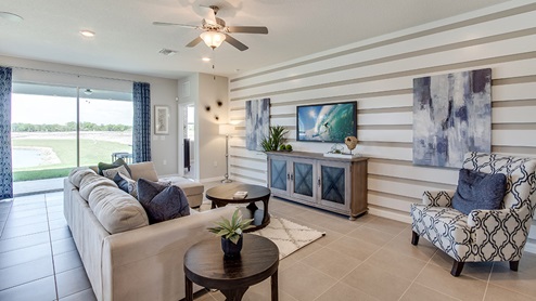 JB Ranch Delray living room overlooking outdoor covered lanai