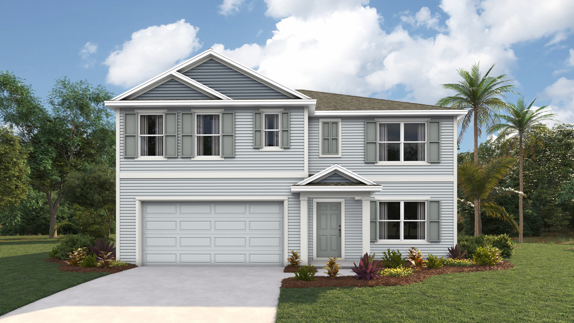 Two story home with two car garage elevation AS