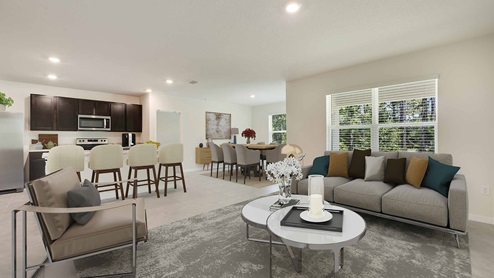 Aria living room next to the kitchen