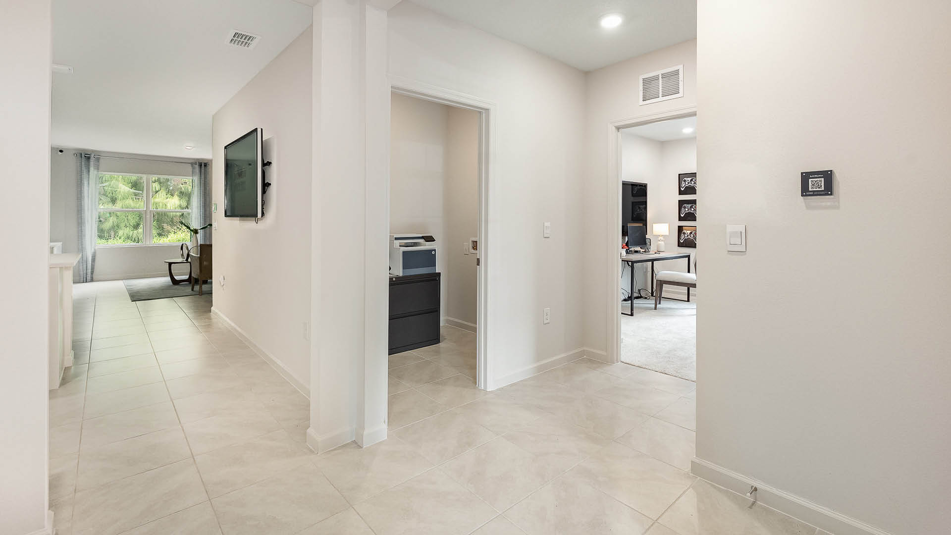 Entry hall overlooking laundry room
