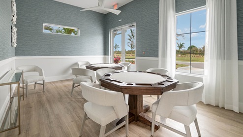 Indoor seating at the Crystal Bay Amenity Center, Perfect for a game of cards with friends