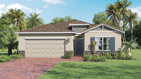 Delray Exterior Elevation B with Paver Driveway