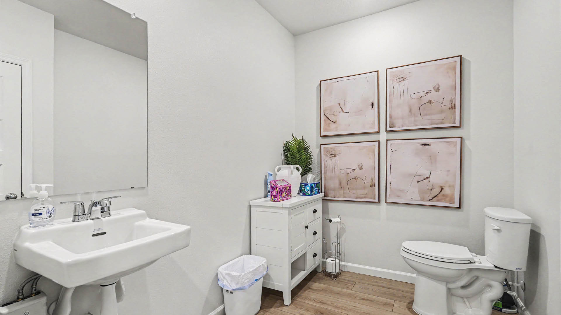 A clean, modern bathroom.