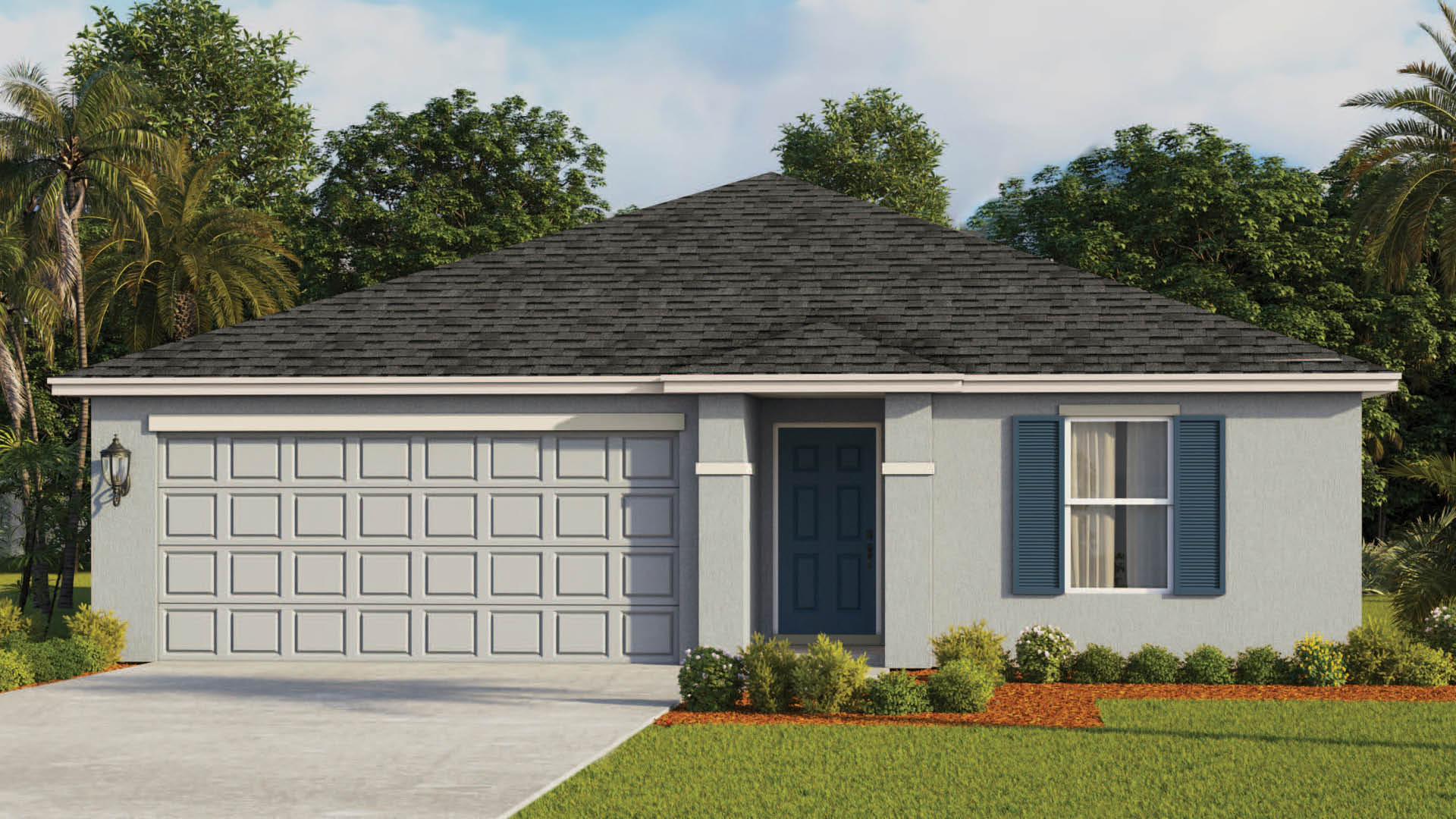 An exterior photo showing a modern single-family home with a shingled roof and manicured landscaping.