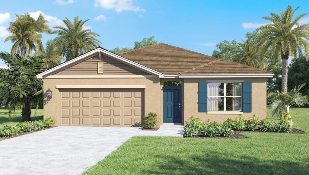 Introducing the Cali floorplan, built throughout Port St. Lucie, Florida, where every inch of space is crafted for both sophistication and comfort.  This 4-bedroom, 2-bathroom home offers 1,828 square feet of stylish living space, seamlessly combining modern convenience with timeless charm. It showcases stunning quartz countertops in both the kitchen and bathrooms.  Upon entering, you’re welcomed by a spacious foyer that leads into the heart of the home. The open-concept design seamlessly connects the living room, dining area, and kitchen, making it ideal for entertaining. The large living room is flooded with natural light, showcasing scenic views through oversized windows. With ample seating space, it’s perfect for both relaxation and socializing.  The kitchen is a standout, offering quartz countertops, an oversized single-bowl undermount sink, stainless-steel appliances, a walk-in pantry, and a large island with a breakfast bar. Whether preparing a casual meal or hosting a dinner party, this kitchen meets every culinary need.  The four generously sized bedrooms provide versatility for various lifestyles. The primary suite, located at the rear of the home, serves as a serene retreat, featuring a private ensuite bathroom with dual undermount sinks, a separate shower, and a walk-in closet. The other three bedrooms share a well-appointed bathroom, simplifying busy mornings. Laundry is a breeze with a dedicated space conveniently located near all bedrooms.  Like all Port St. Lucie Spot Lot homes, the Cali includes smart home technology, allowing you to control your home from anywhere with your smart device.