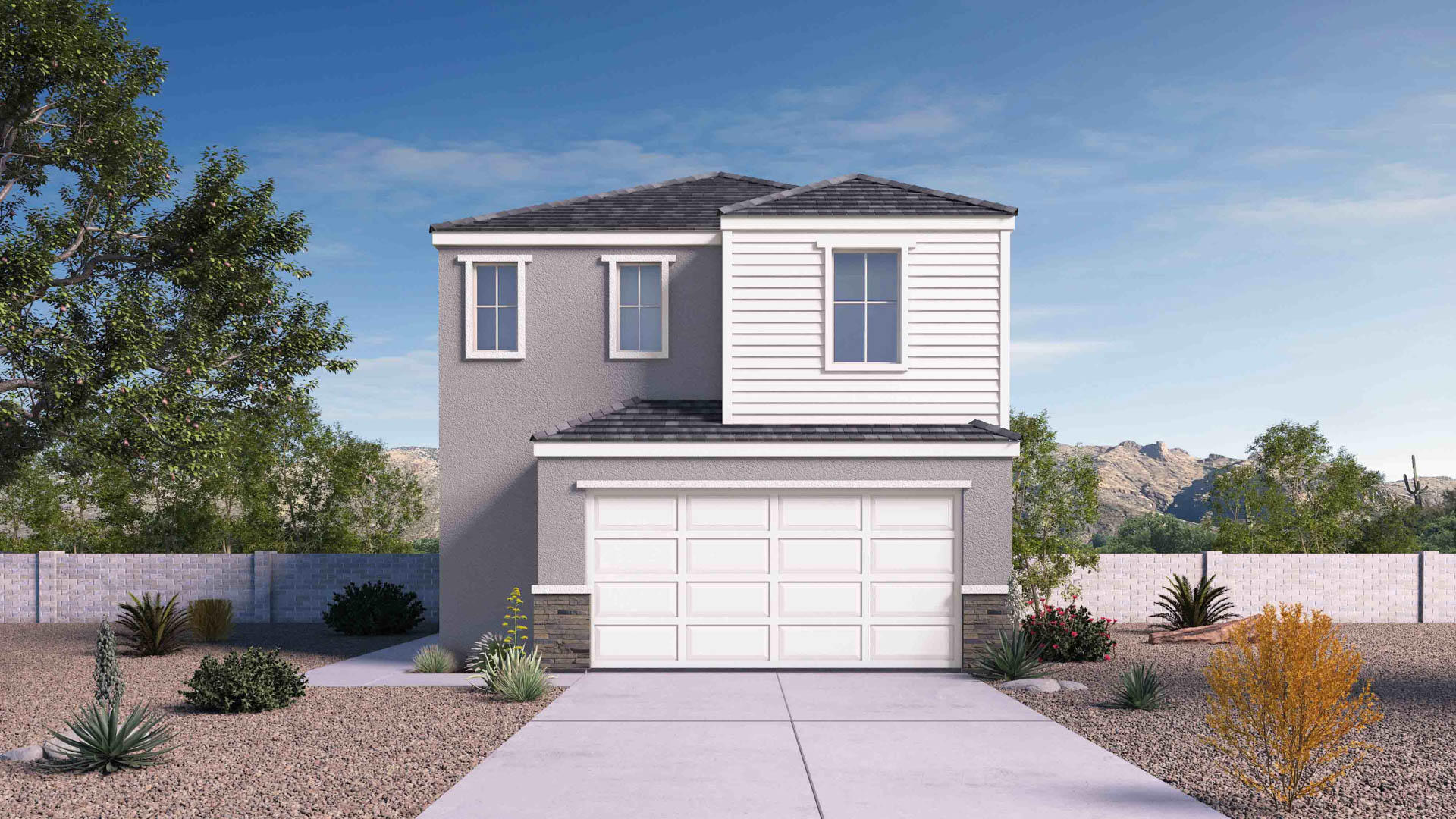 Exterior showing architectural details, driveway, and front elevation of the Eclipse Plan