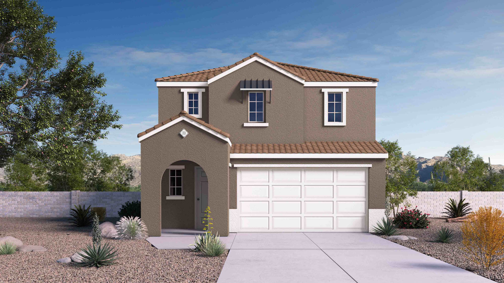 Celeste plan, The Buttes at Mystic front neighborhood view - 2-story, 2-car garage