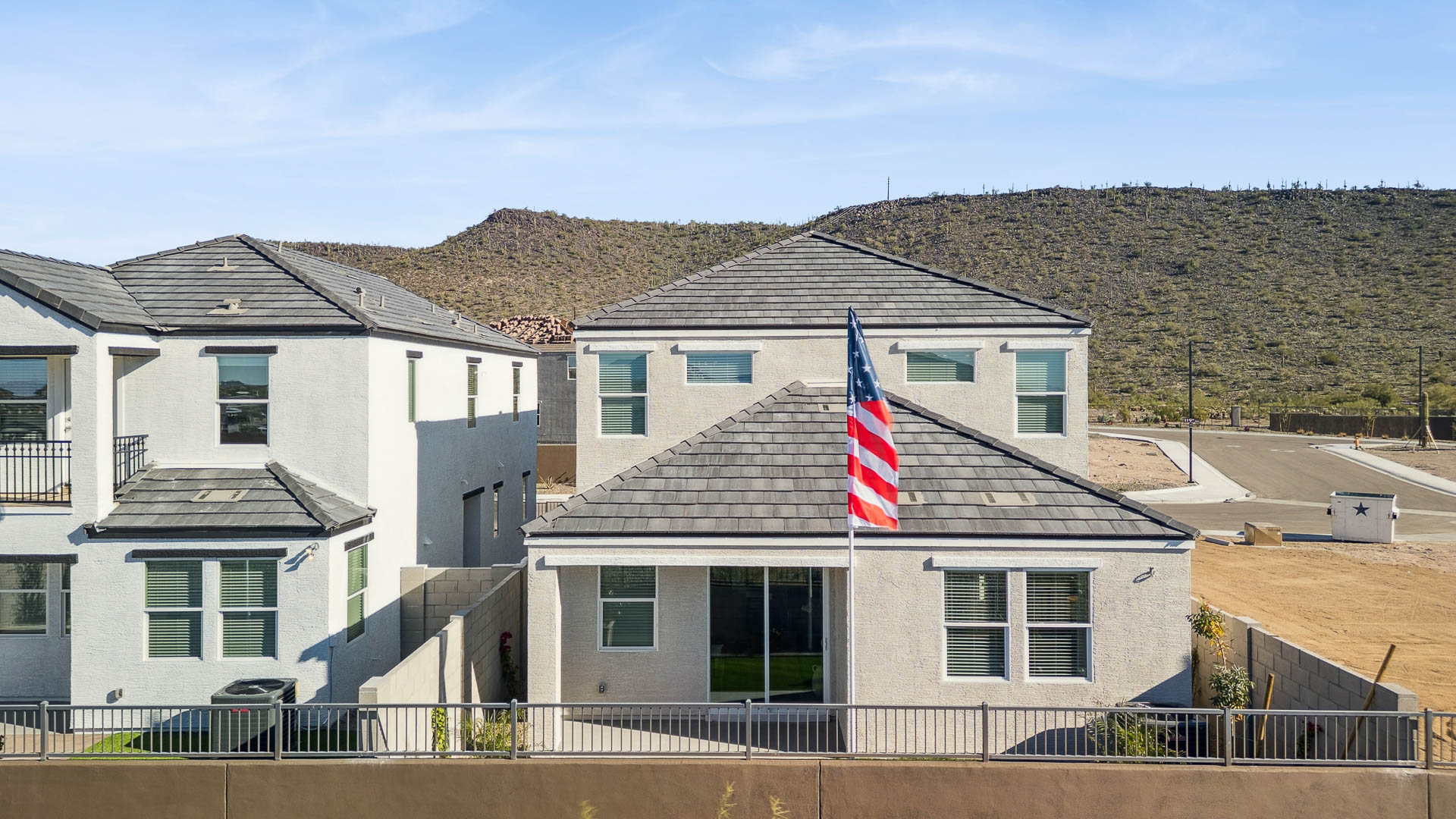 Aerial view of backyard showing patio placement and outdoor space