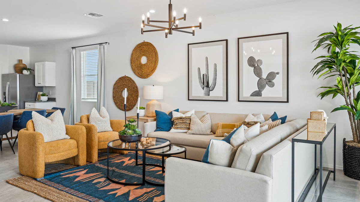 open concept living and dining area