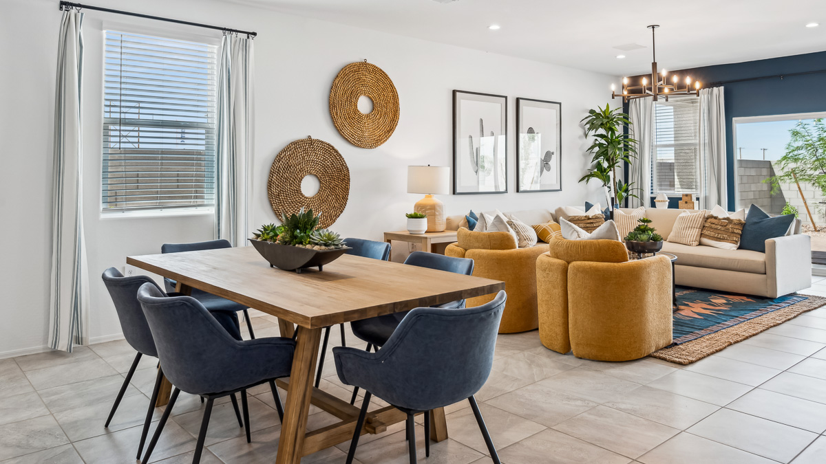 open concept living and dining area