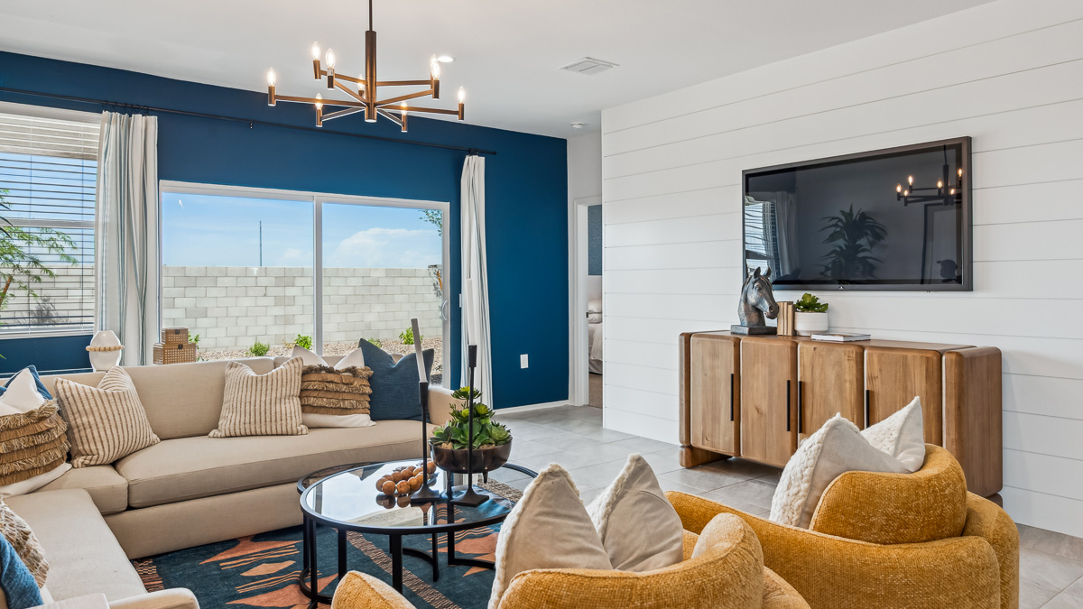 open concept living and dining area
