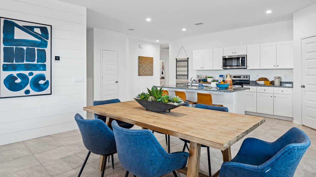 open concept living and dining area