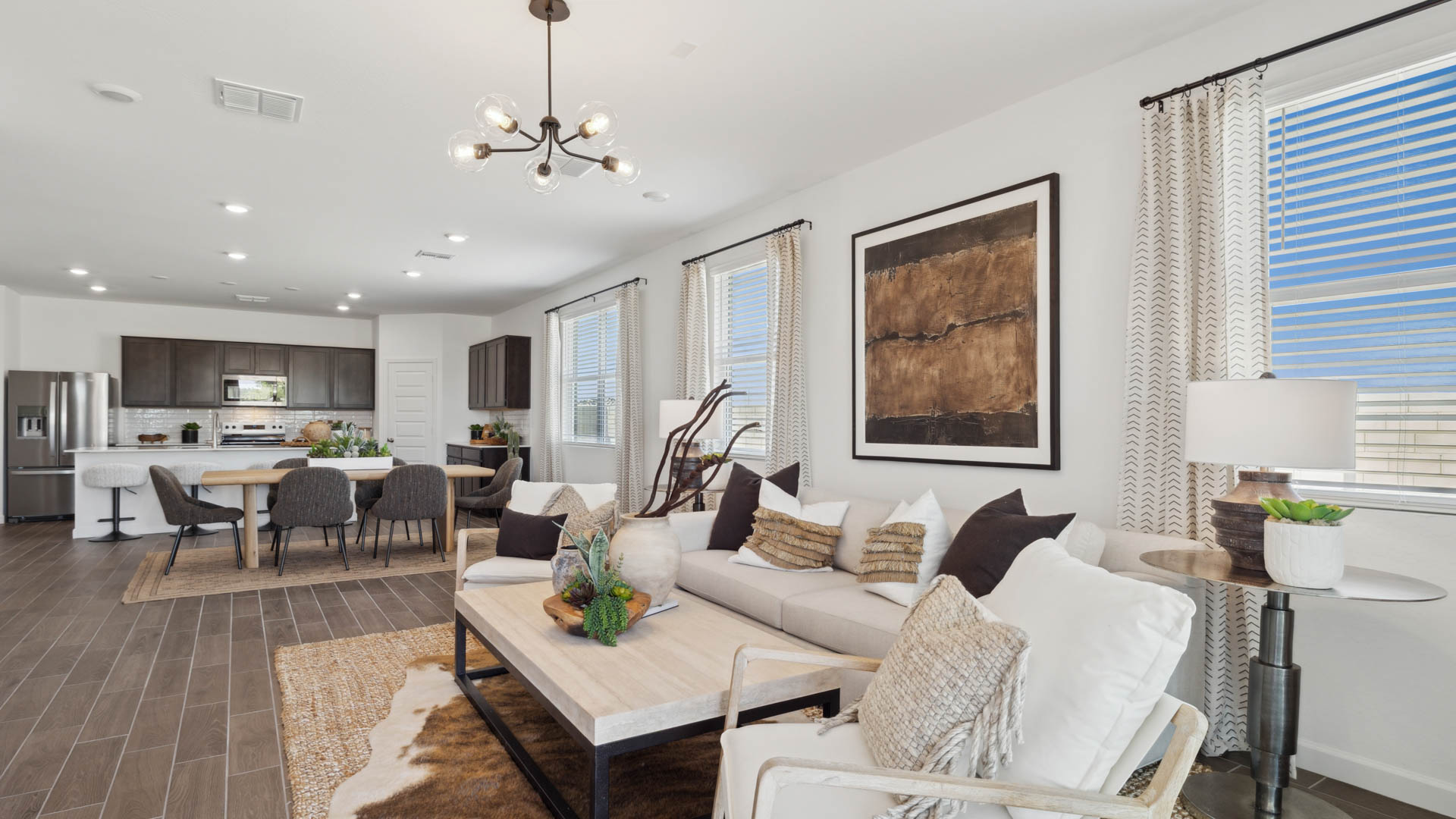 Open-concept living and dining room.