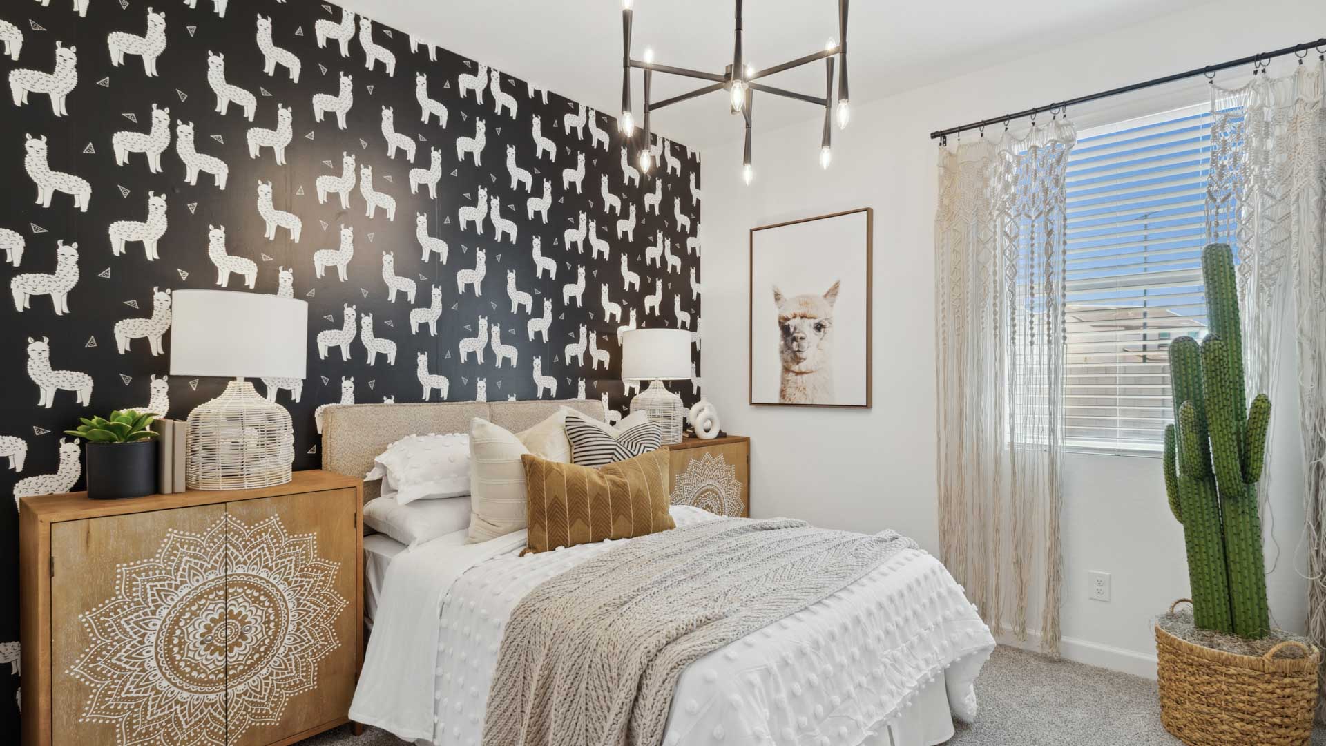 Vibrant kid's room with large closet space.