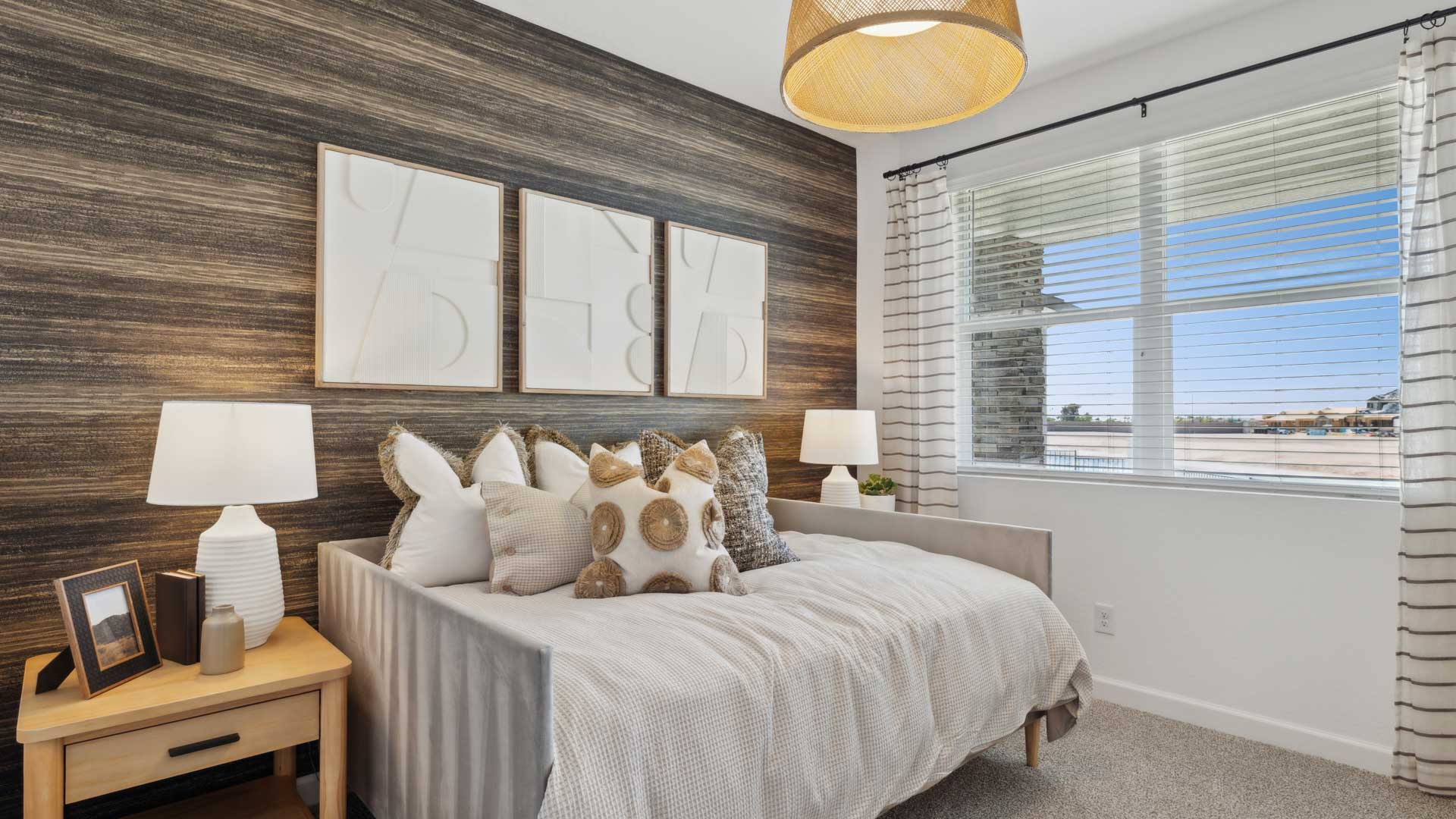 Guest bedroom with large closet space.