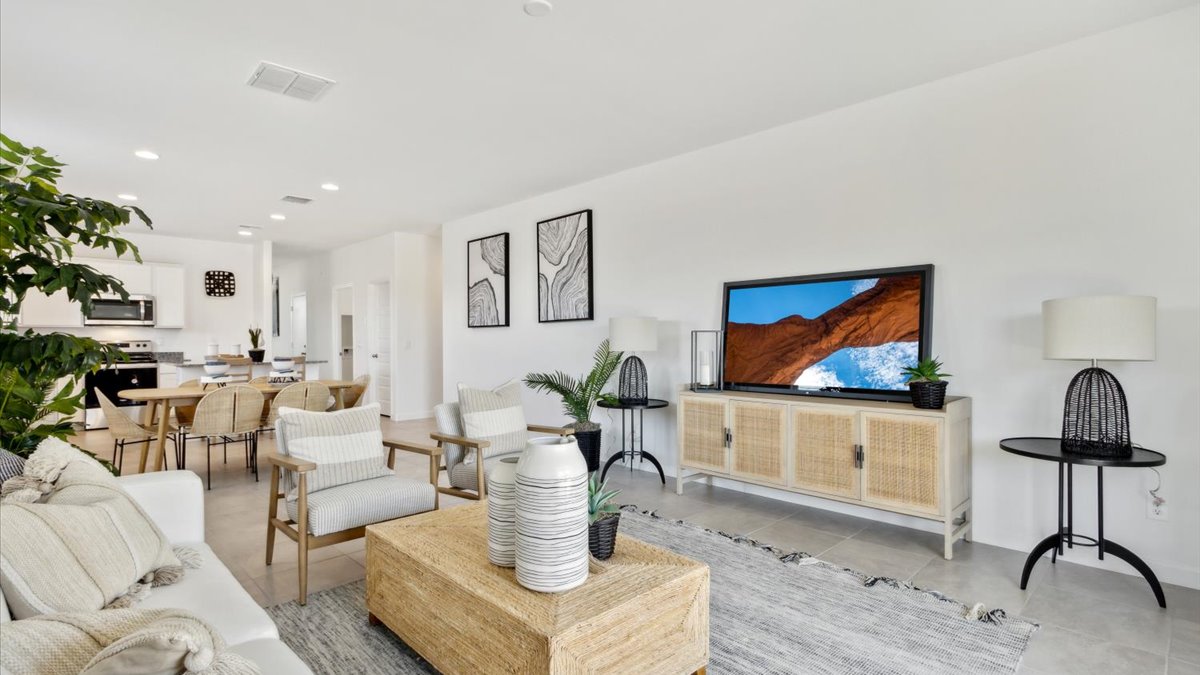 open concept living and dining