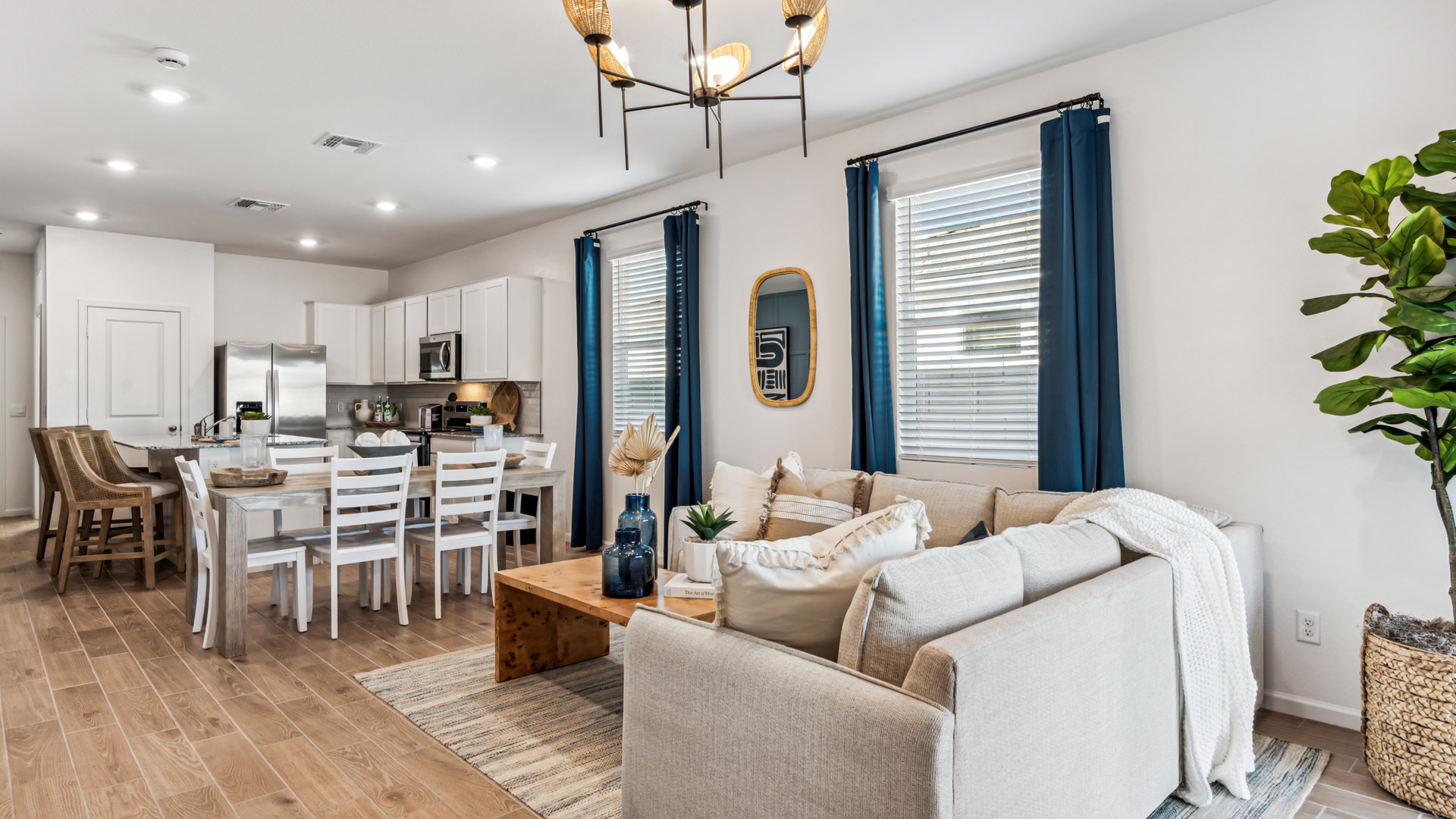 Open concept living and dining area.