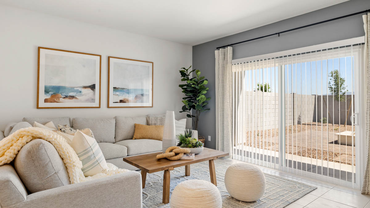 Open concept living and dining room.