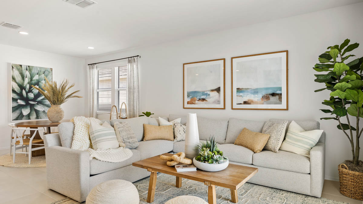 Open concept living and dining room.