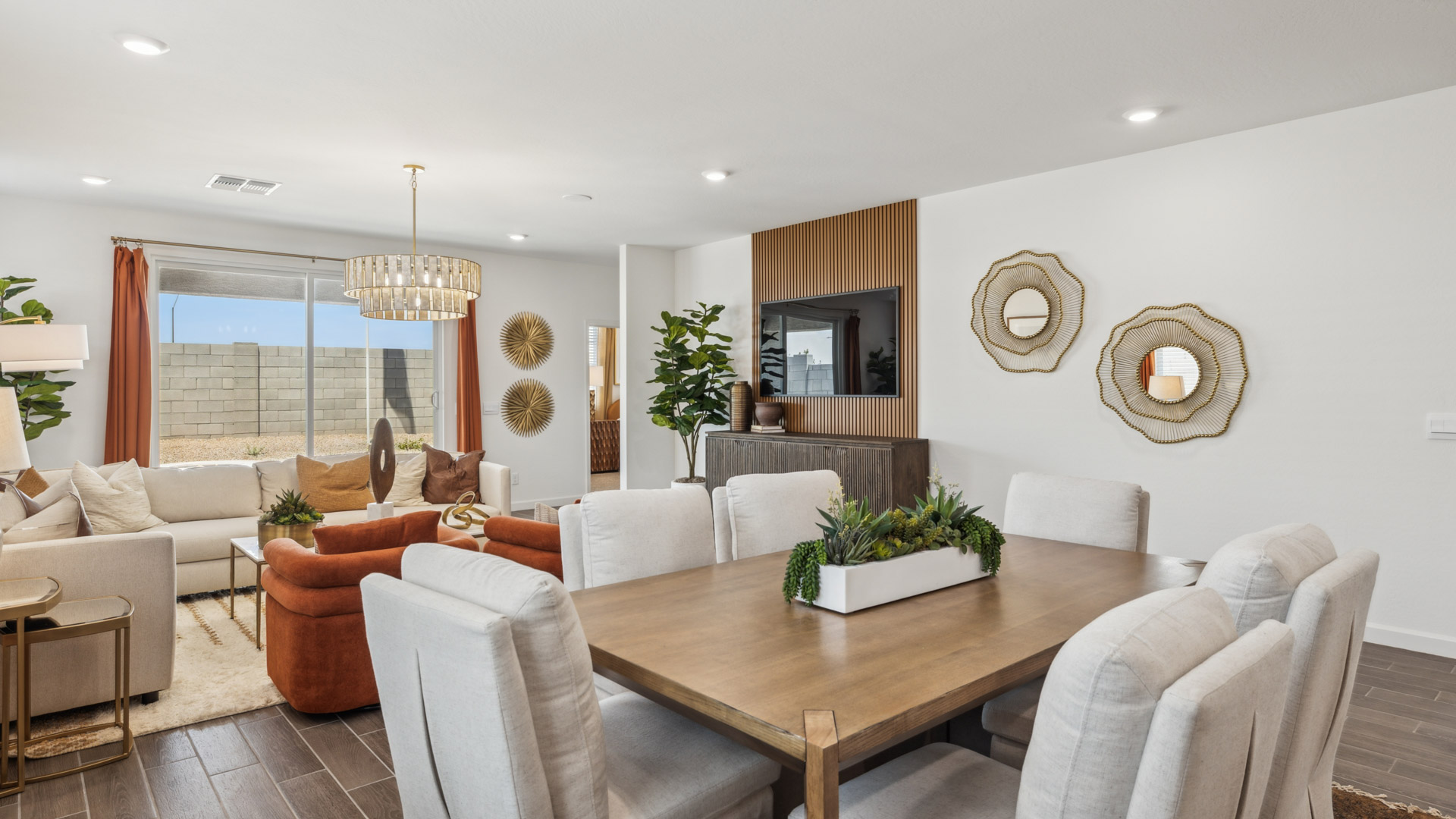open concept living and dining