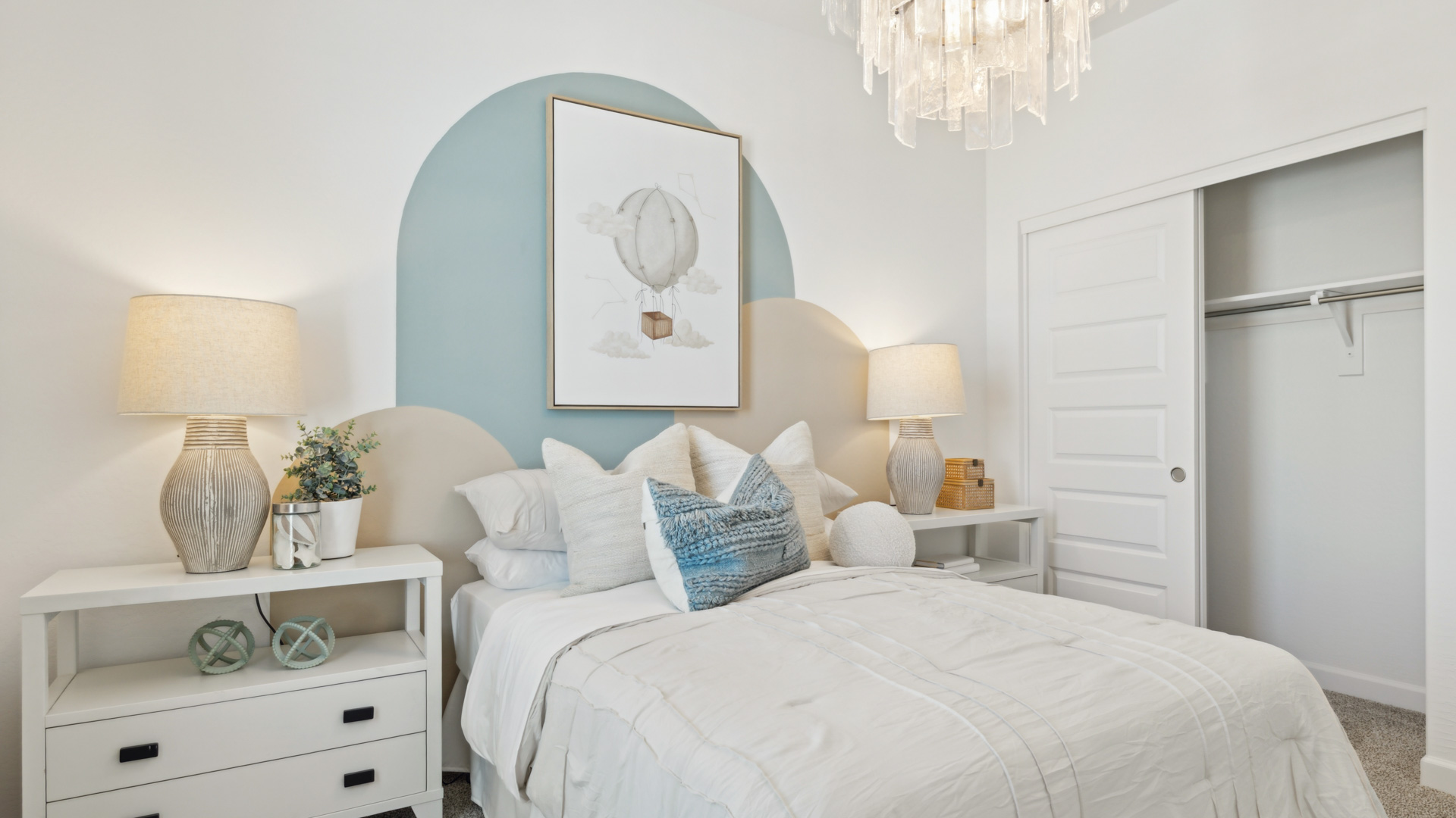 Guest bedroom with closet space.