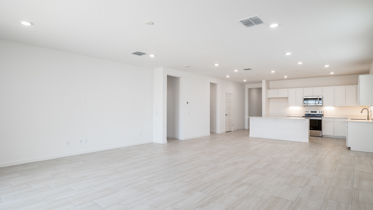 open concept living and dining area