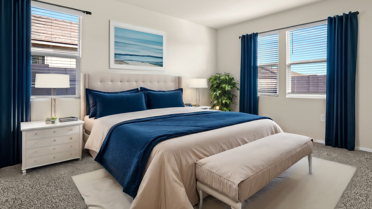 Staged primary bedroom.