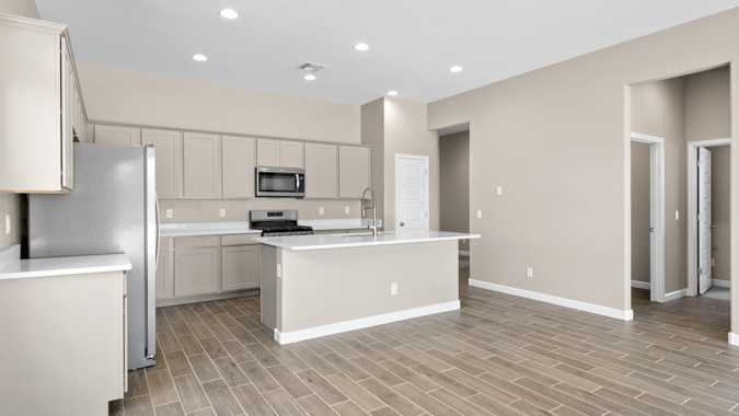 Large kitchen with island.