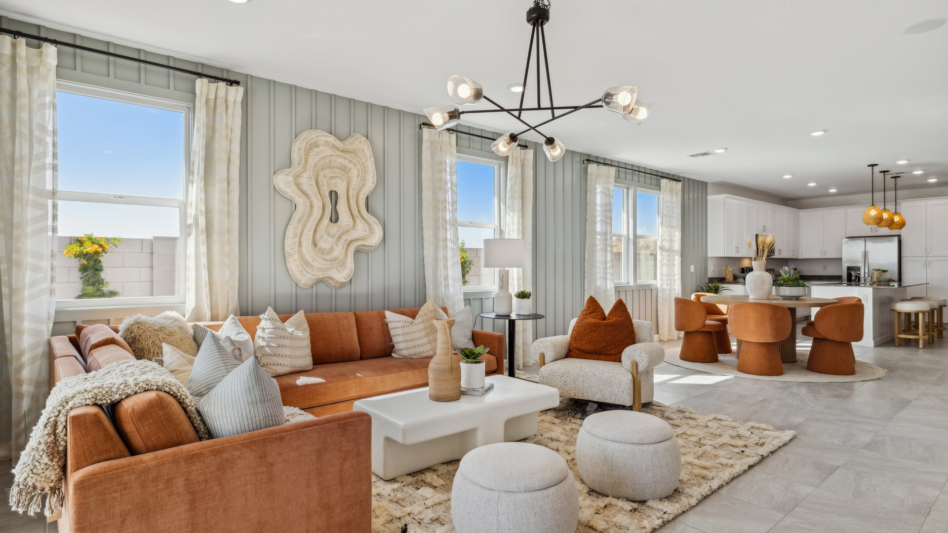 open concept living and dining