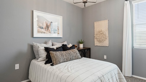 Comfortable guest bedroom featuring neutral-toned walls, carpeted flooring, and a large closet.